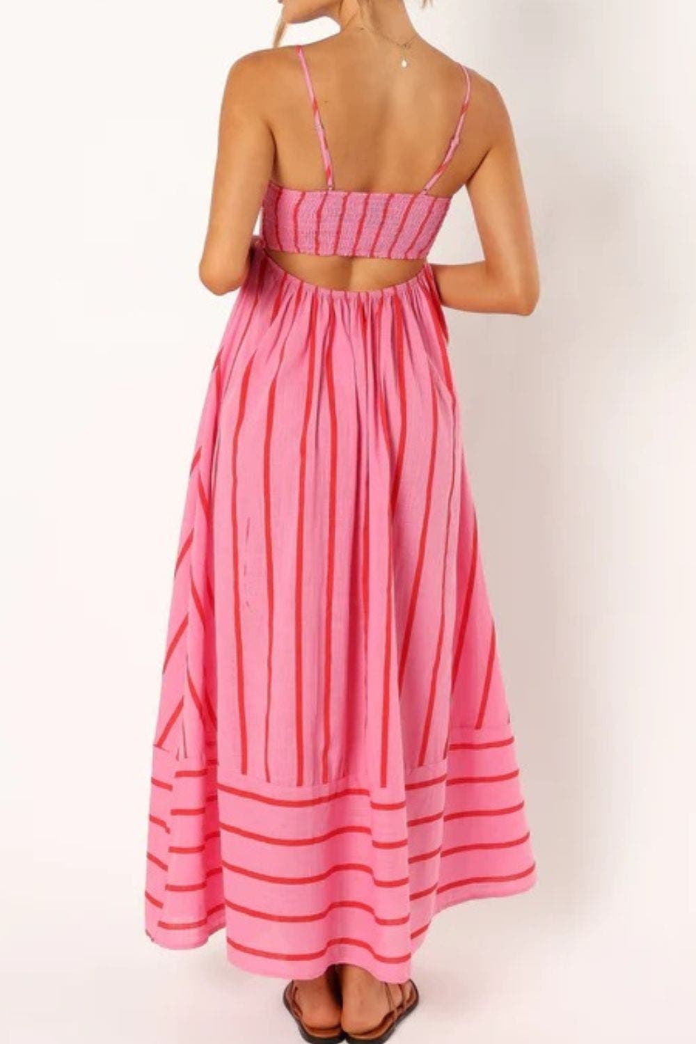 Damen Maxikleid mit quadratischem Ausschnitt und ärmellos gestreift