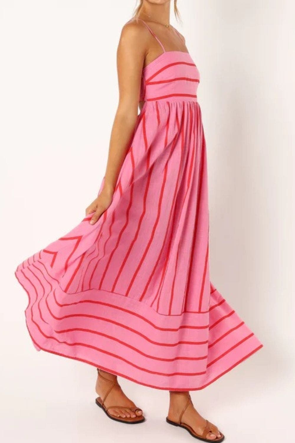 Damen Maxikleid mit quadratischem Ausschnitt und ärmellos gestreift