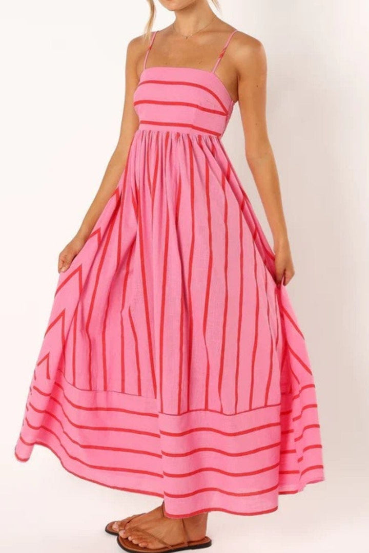 Damen Maxikleid mit quadratischem Ausschnitt und ärmellos gestreift