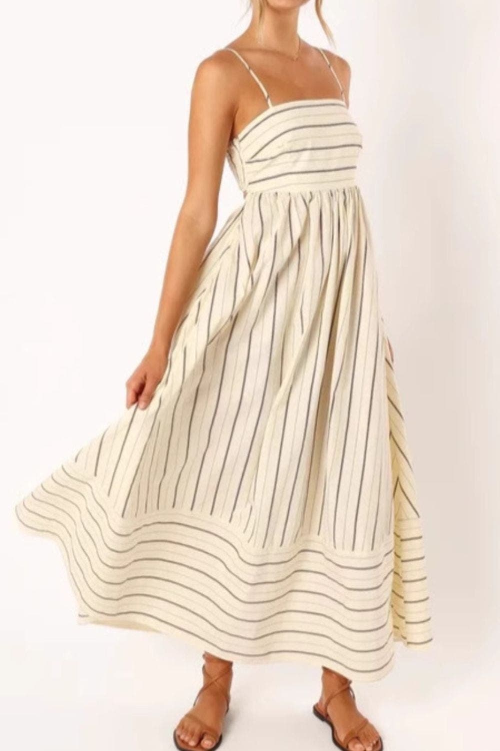 Damen Maxikleid mit quadratischem Ausschnitt und ärmellos gestreift