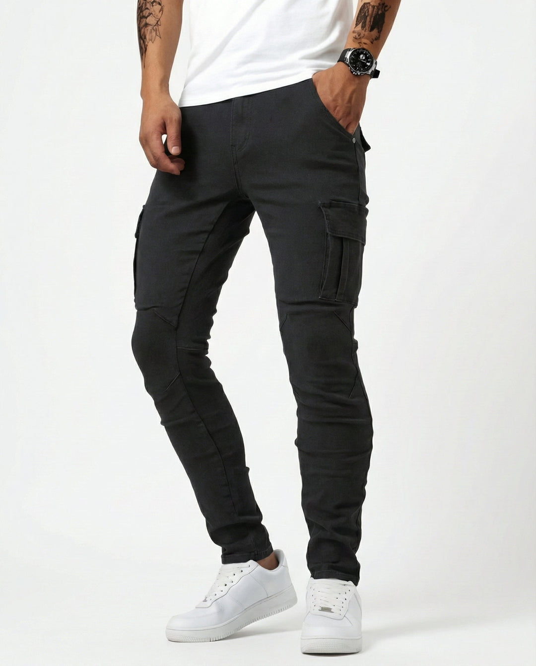 Elastic Navy Cargo Pants
