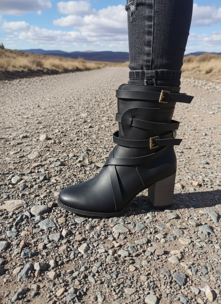 Women's ankle boots with buckle straps