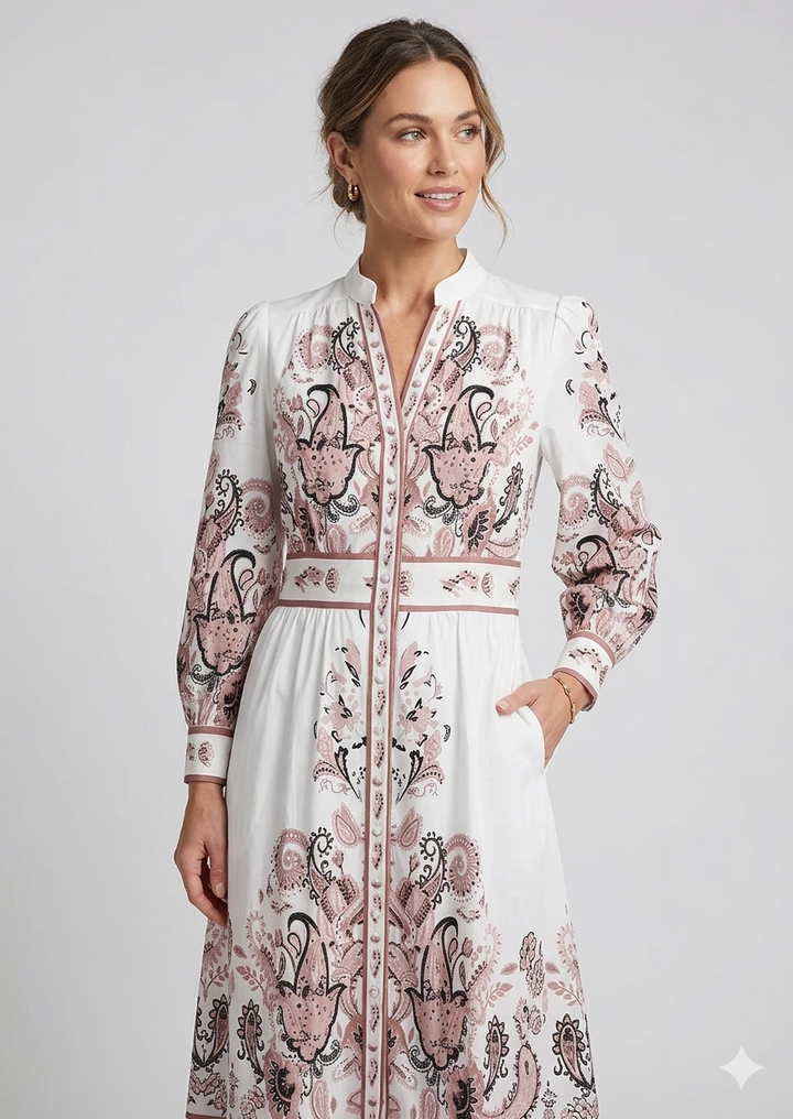Heidi-Inspired Floral V-Neck Long Sleeve Maxi Dress for Festive Occasions