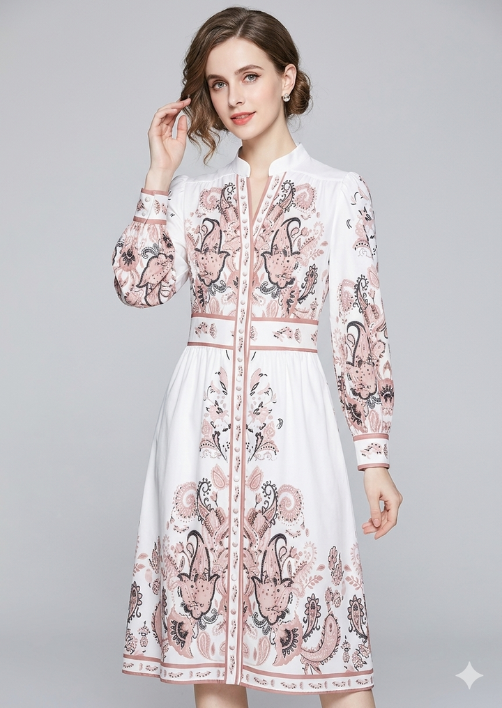 Heidi-Inspired Floral V-Neck Long Sleeve Maxi Dress for Festive Occasions