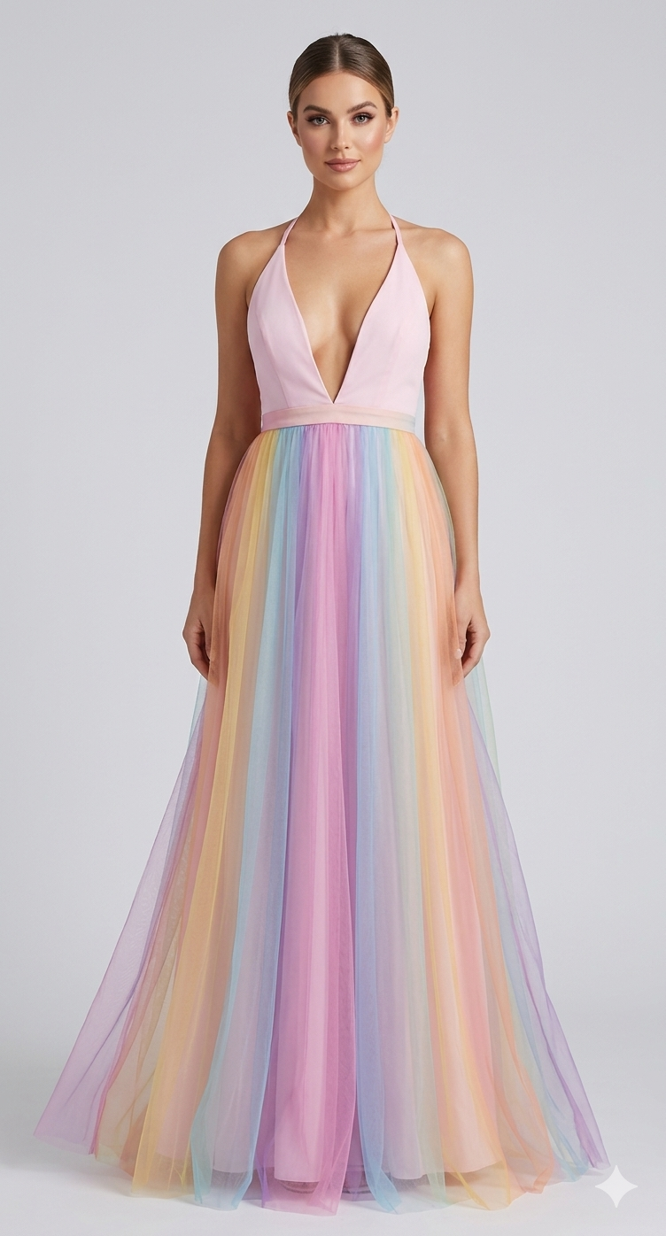 Damen Halter V-Ausschnitt Maxikleid