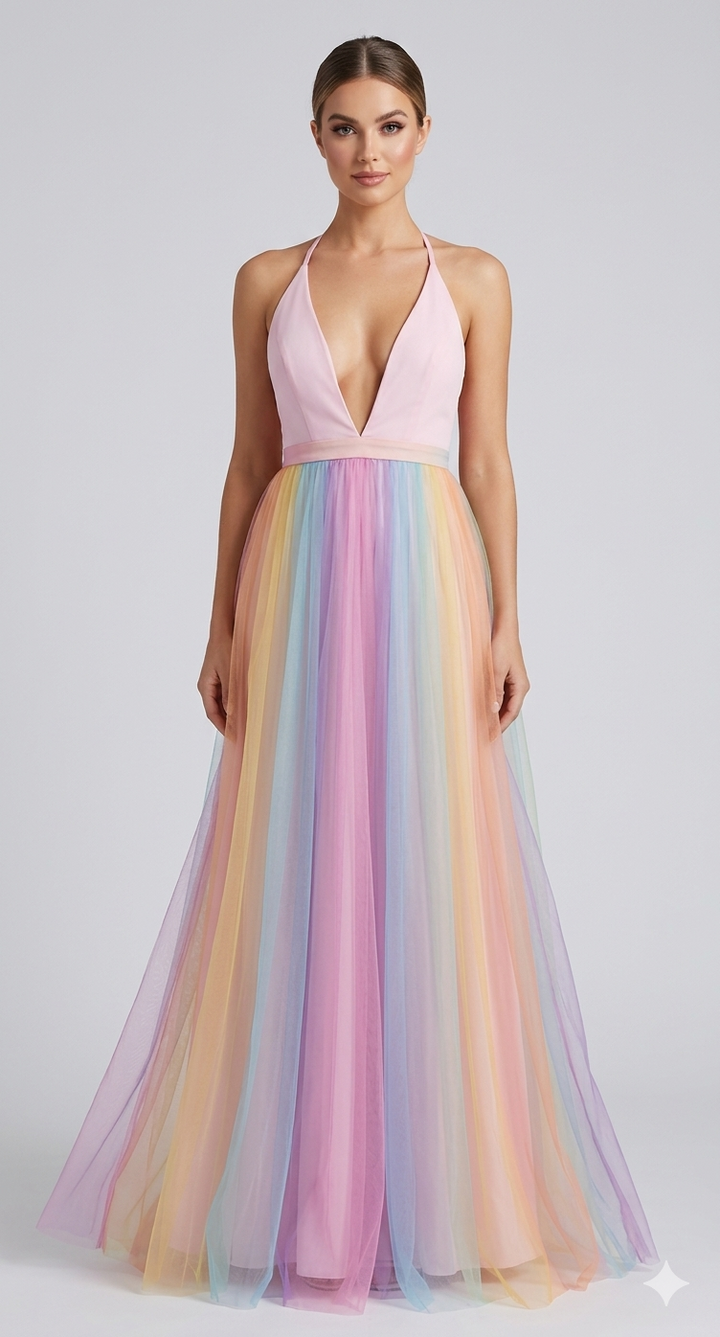 Damen Halter V-Ausschnitt Maxikleid
