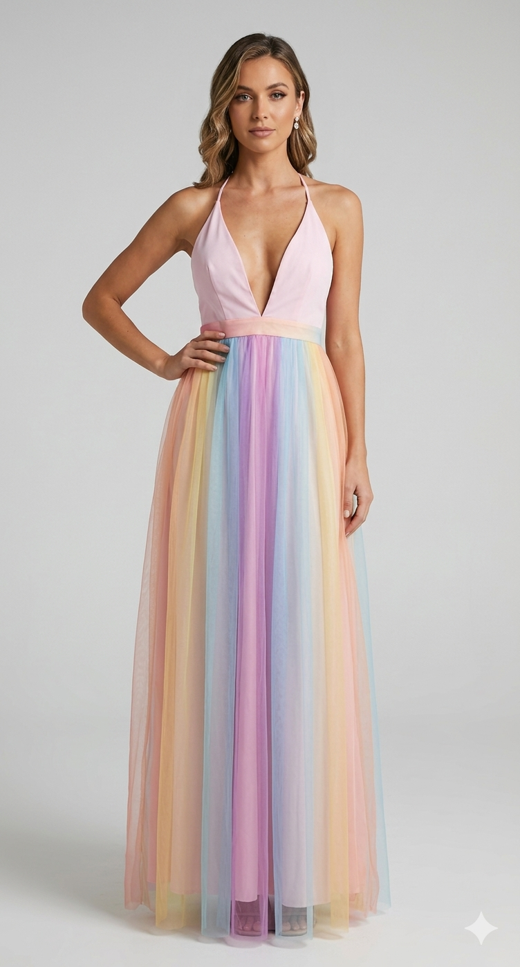 Damen Halter V-Ausschnitt Maxikleid