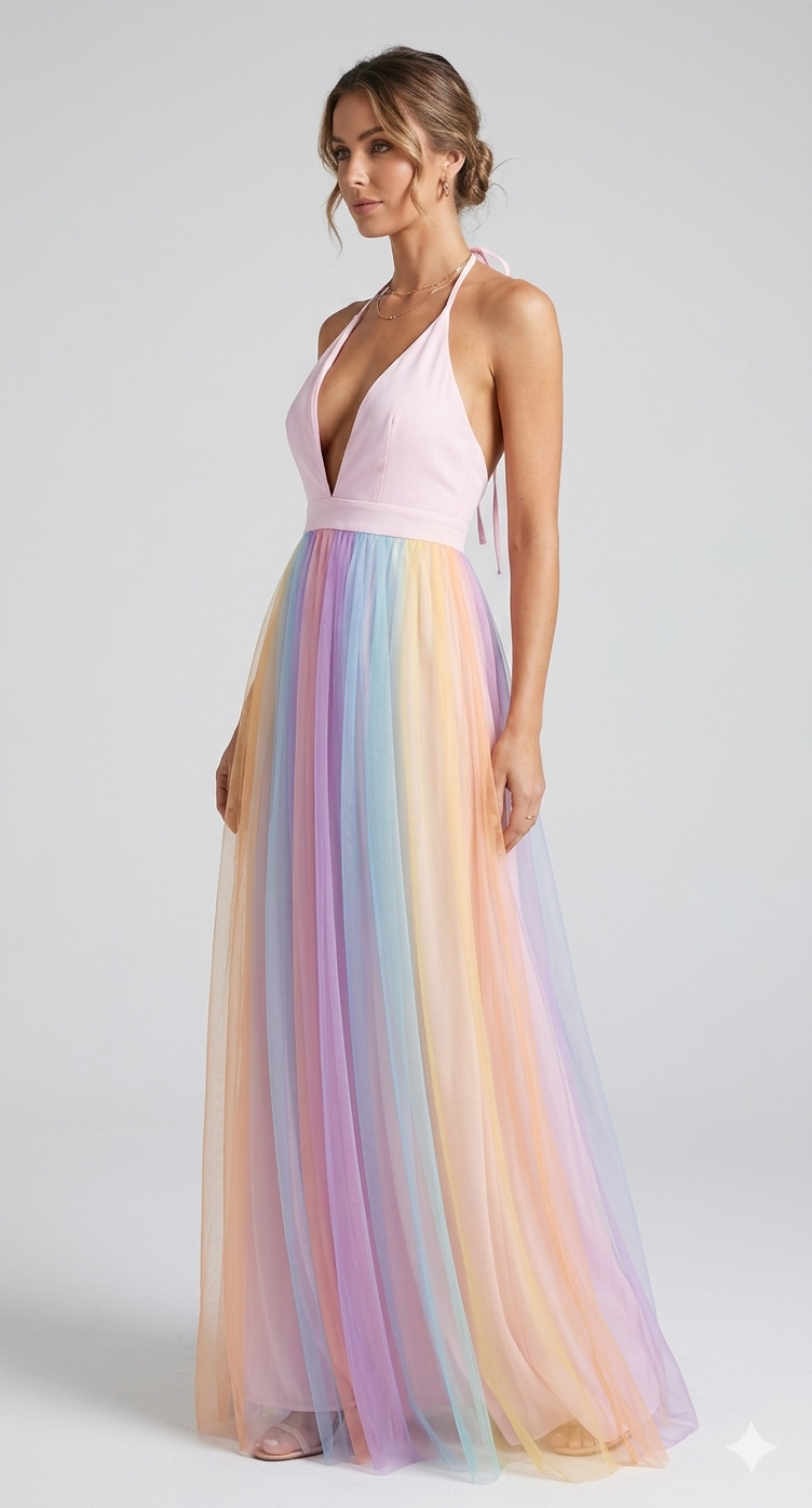 Damen Halter V-Ausschnitt Maxikleid
