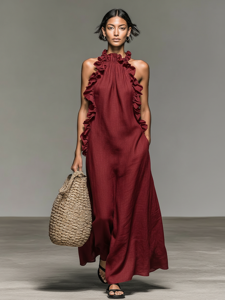 Lua | Damen Halterloses ärmelloses Maxikleid mit Rüschen