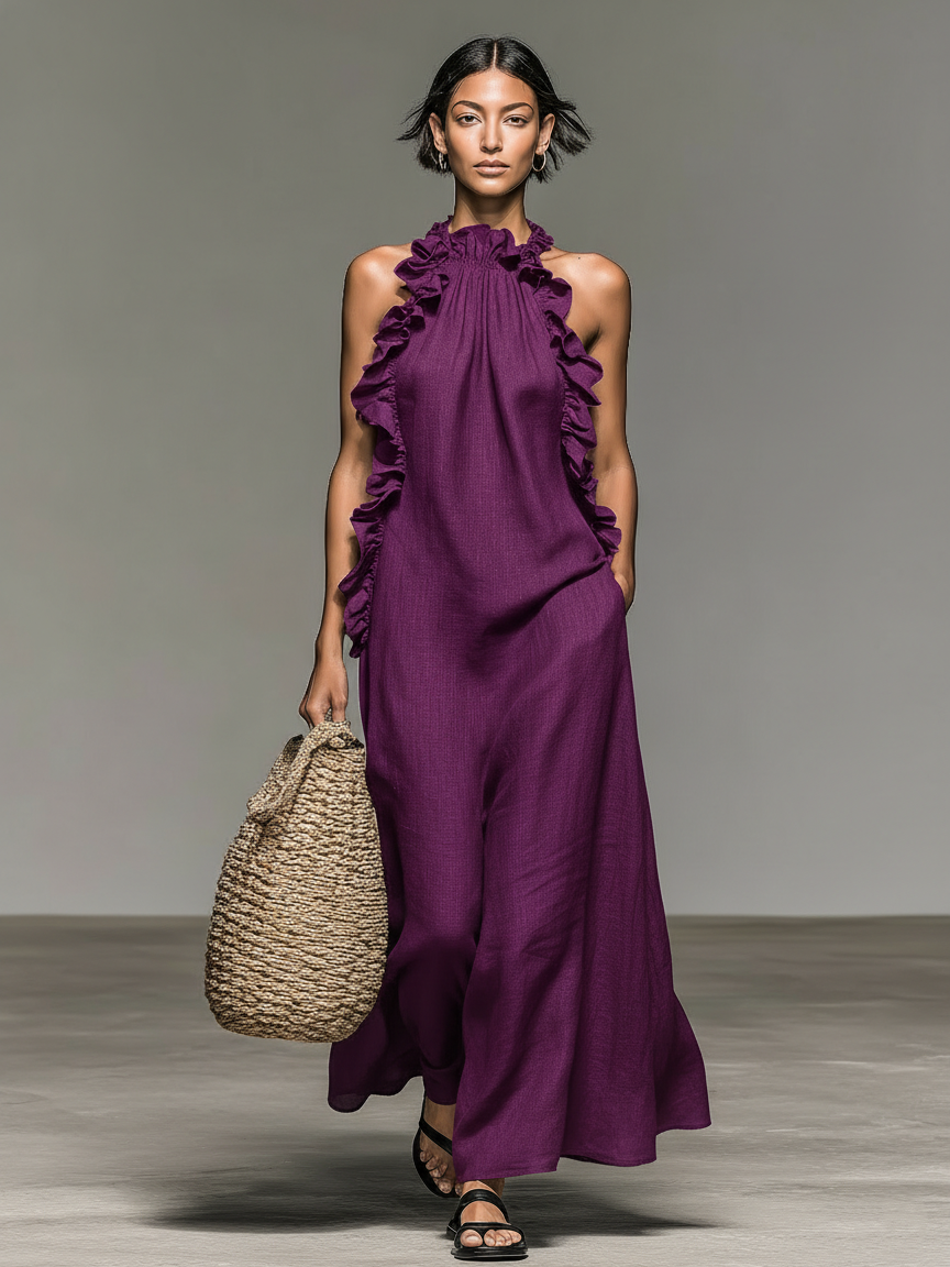 Lua | Damen Halterloses ärmelloses Maxikleid mit Rüschen