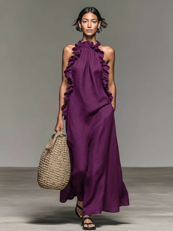 Lua | Damen Halterloses ärmelloses Maxikleid mit Rüschen