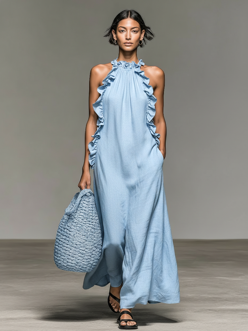 Lua | Damen Halterloses ärmelloses Maxikleid mit Rüschen