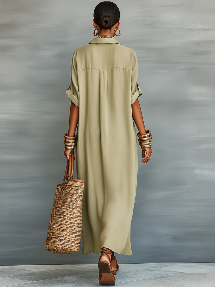 Women's Minimalist Short Sleeve Shirt Maxi Dress