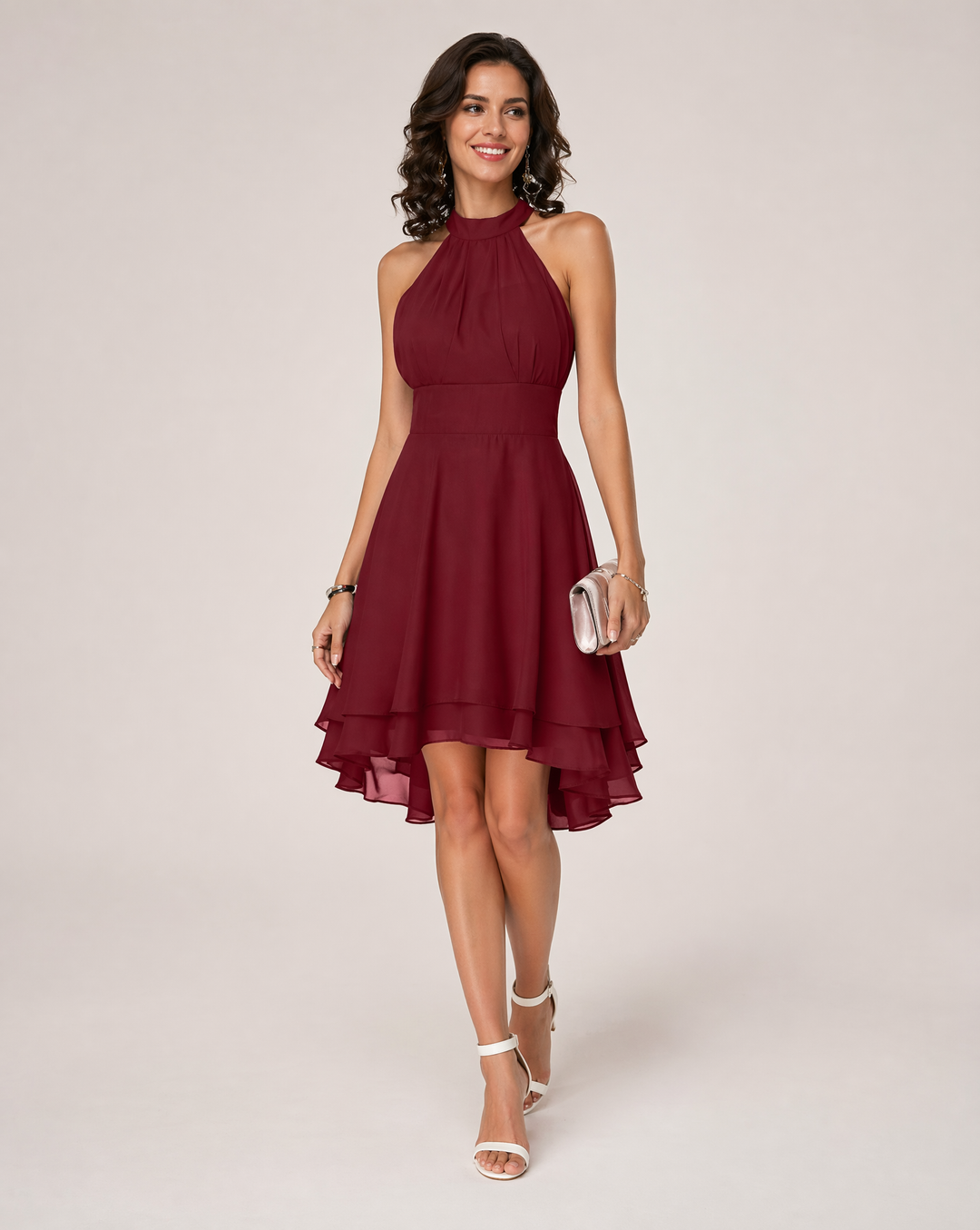 Damen Halter Mini Kleid mit High-Low Saum