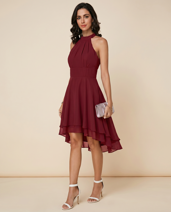 Damen Halter Mini Kleid mit High-Low Saum