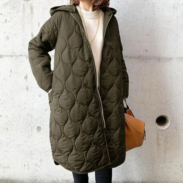 Women's Long-Sleeve Padded Parka with Hood and Pockets