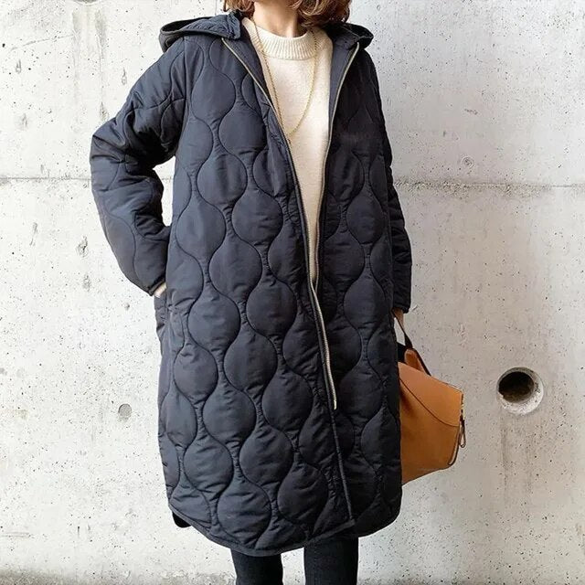 Women's Long-Sleeve Padded Parka with Hood and Pockets