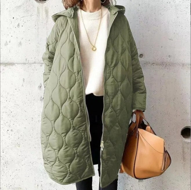 Women's Long-Sleeve Padded Parka with Hood and Pockets