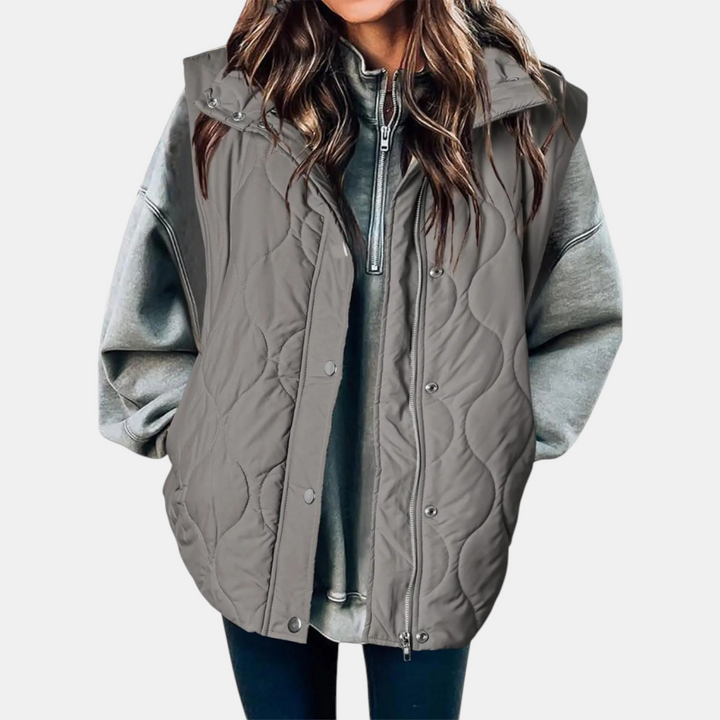 Women's vest with buttons and pockets, hood
