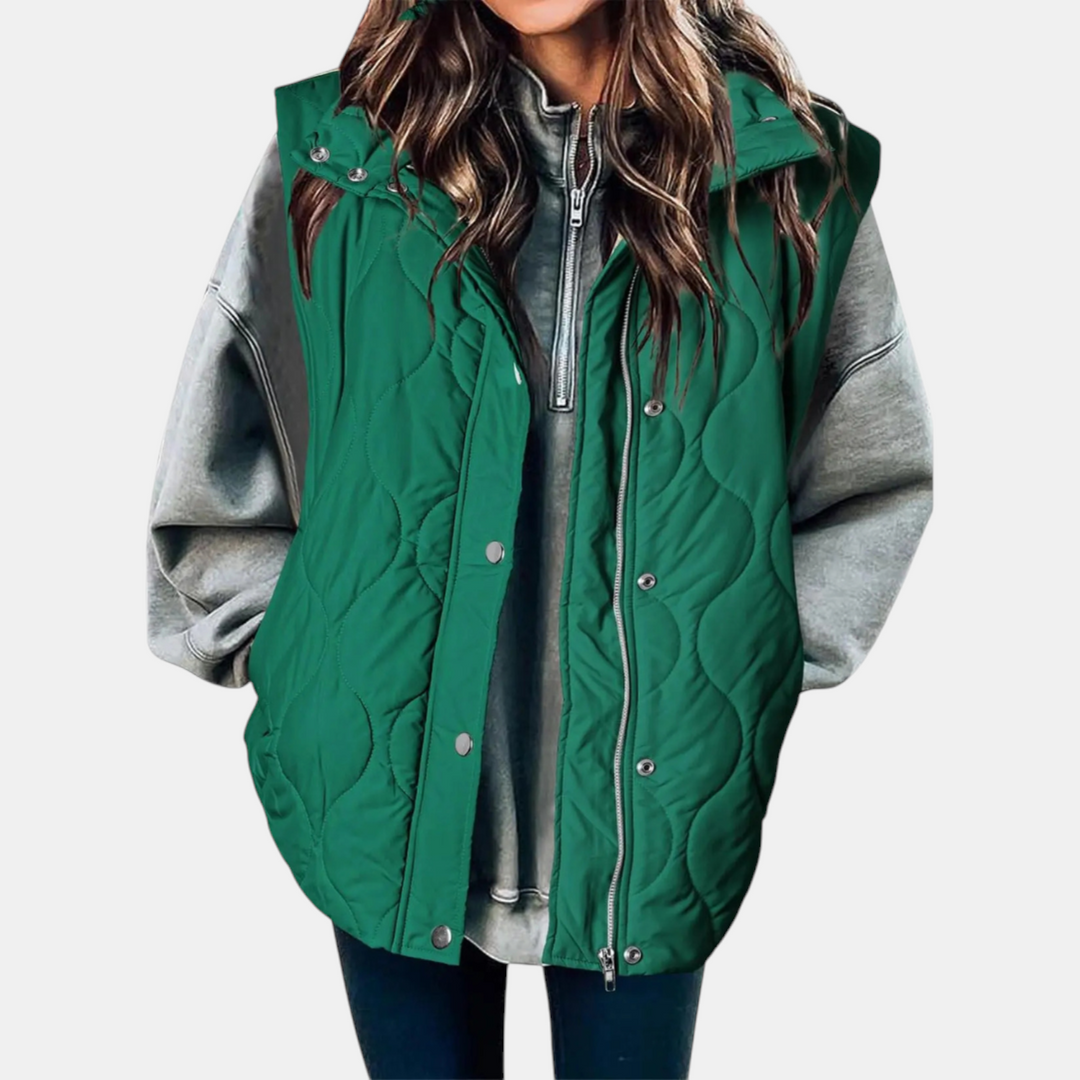Women's vest with buttons and pockets, hood
