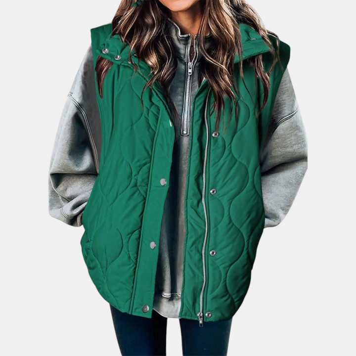 Women's vest with buttons and pockets, hood