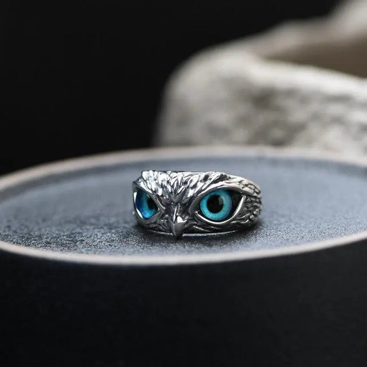 Opal-Adorned Adjustable Silver Owl Ring