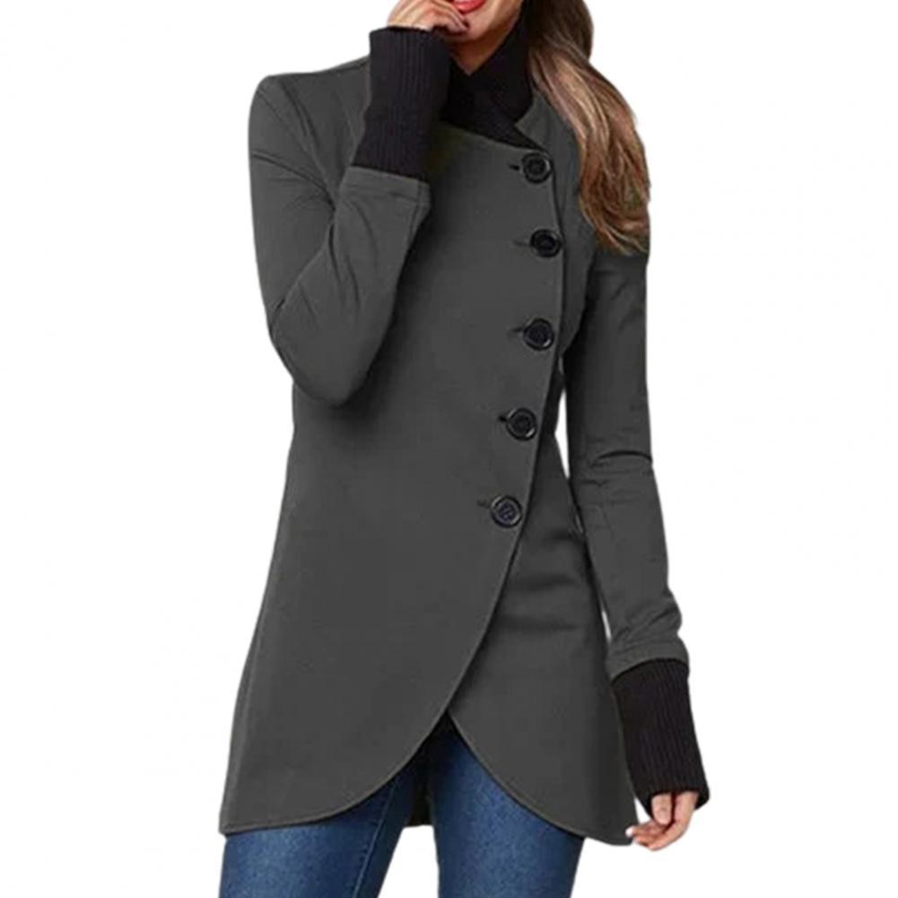 Women’s jacket with long sleeves, a stand-up collar, and buttons