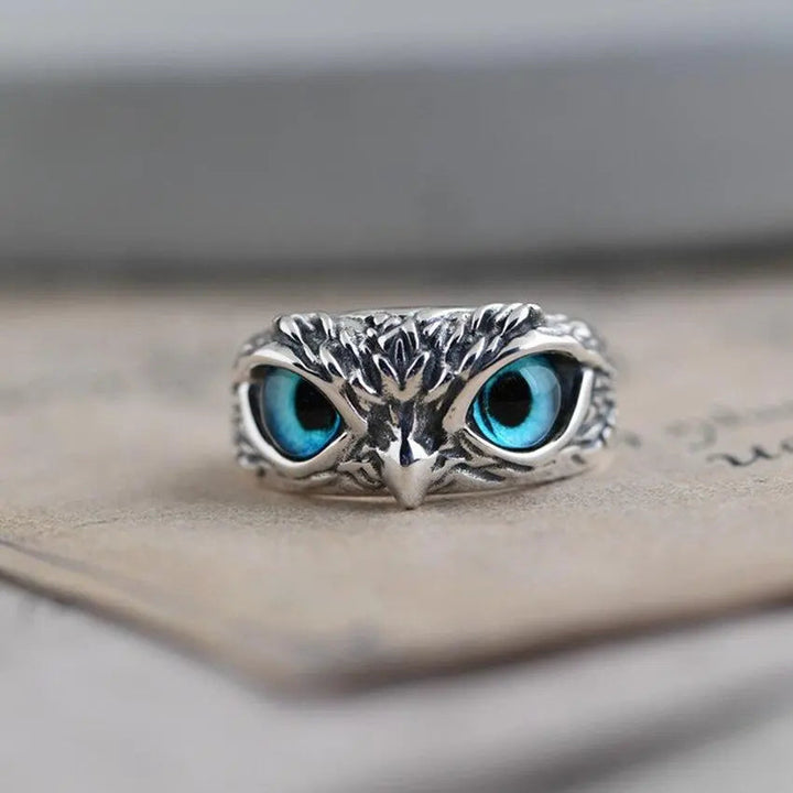 Opal-Adorned Adjustable Silver Owl Ring