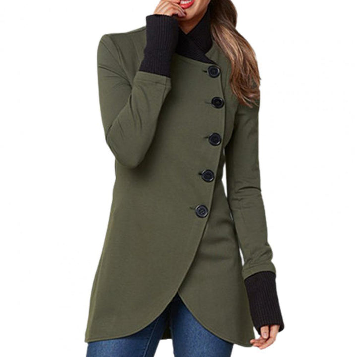 Women’s jacket with long sleeves, a stand-up collar, and buttons