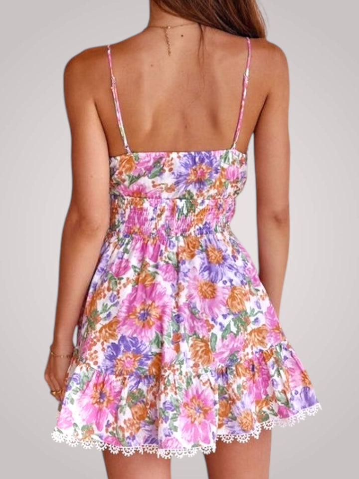Rosie | Damen Mini-Blumenkleid mit Rüschensaum