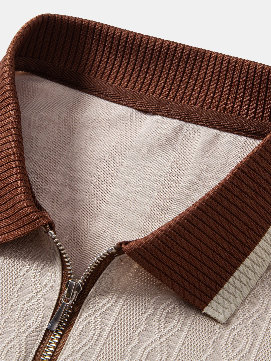 Structured Knit Polo with Contrast Trim and Zipper