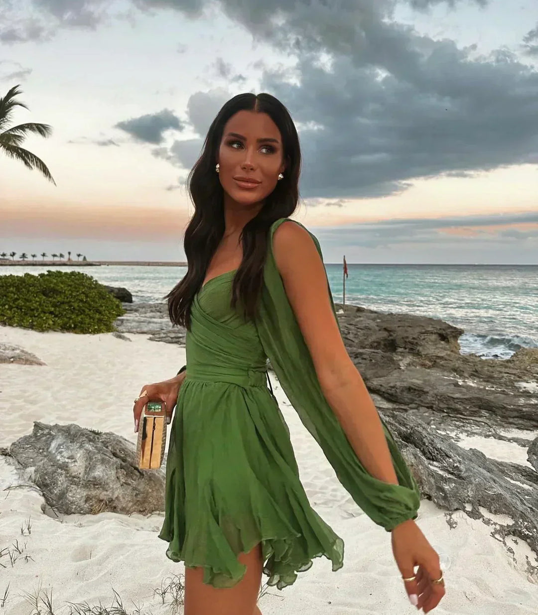 Layla | Women's V-Neck Mini Dress with Tie Belt