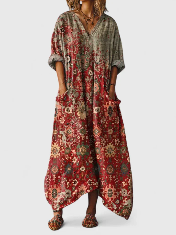 Indra | Women's V-Neck Maxi Dress with Pockets