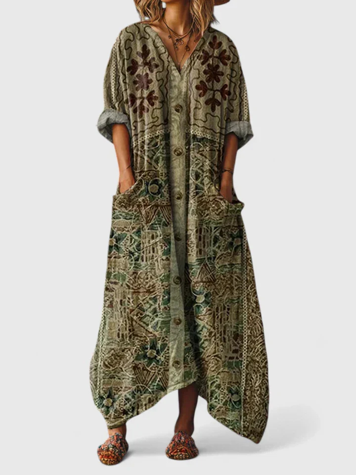 Indra | Women's V-Neck Maxi Dress with Pockets