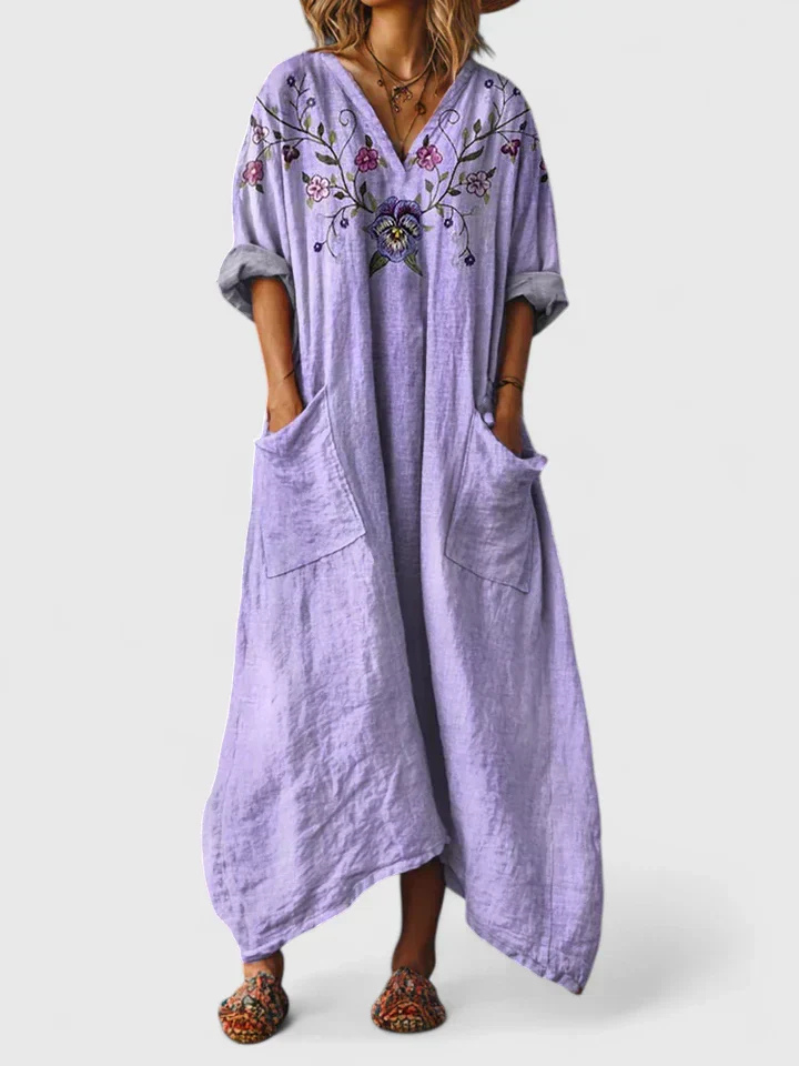 Indra | Women's V-Neck Maxi Dress with Pockets