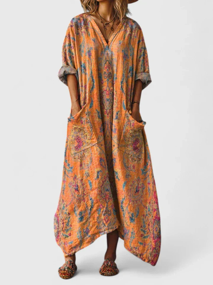 Indra | Women's V-Neck Maxi Dress with Pockets