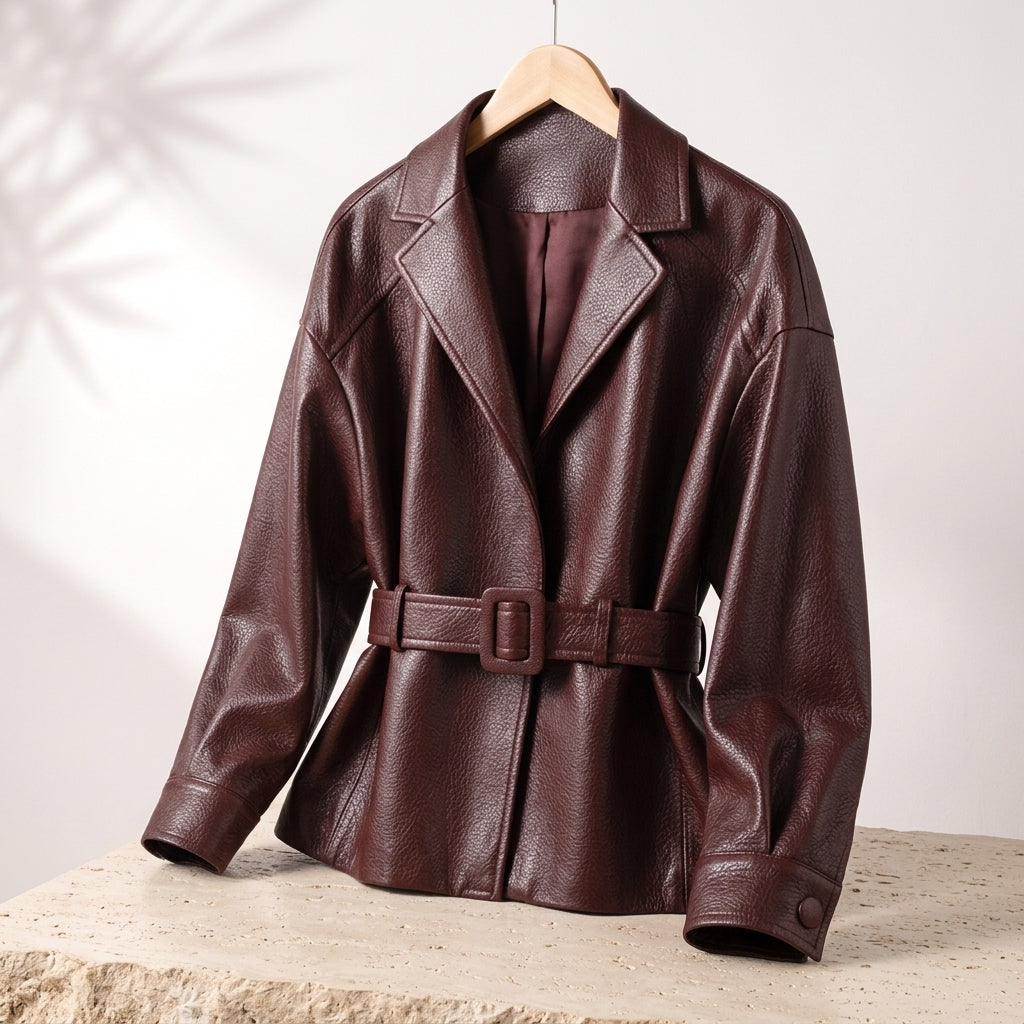 Women's jacket with belt, long sleeve