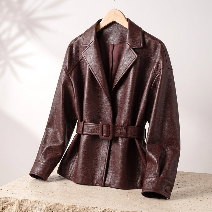 Women's jacket with belt, long sleeve