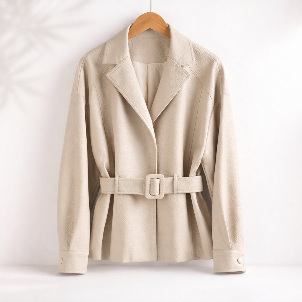 Women's jacket with belt, long sleeve