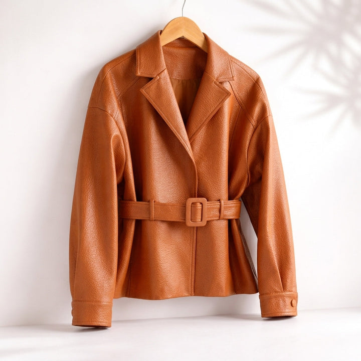 Women's jacket with belt, long sleeve