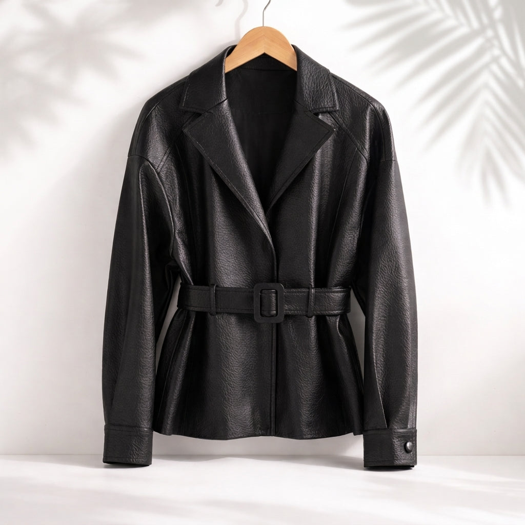 Women's jacket with belt, long sleeve