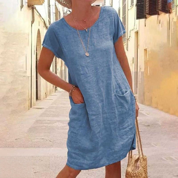 Edith | Women's Round Neck Short Sleeve Mini Dress with Pockets
