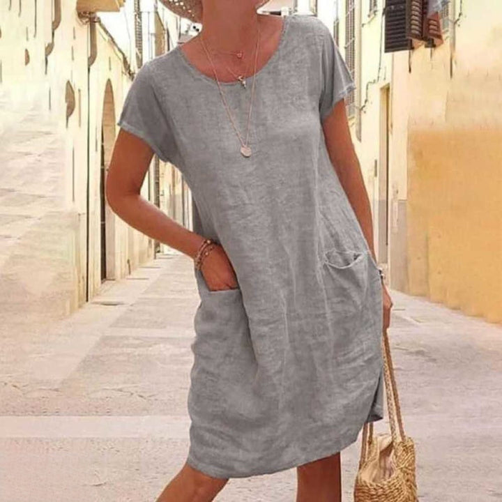 Edith | Women's Round Neck Short Sleeve Mini Dress with Pockets
