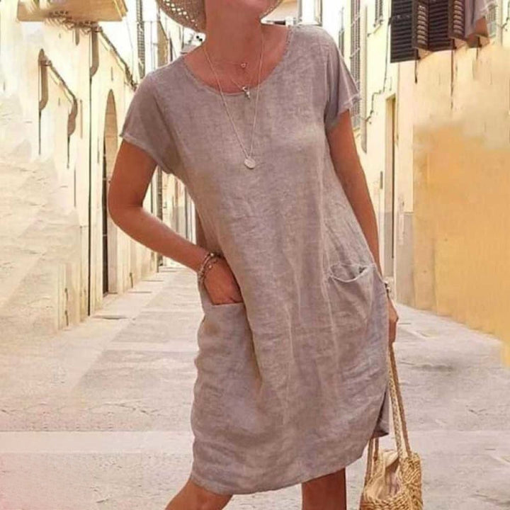 Edith | Women's Round Neck Short Sleeve Mini Dress with Pockets