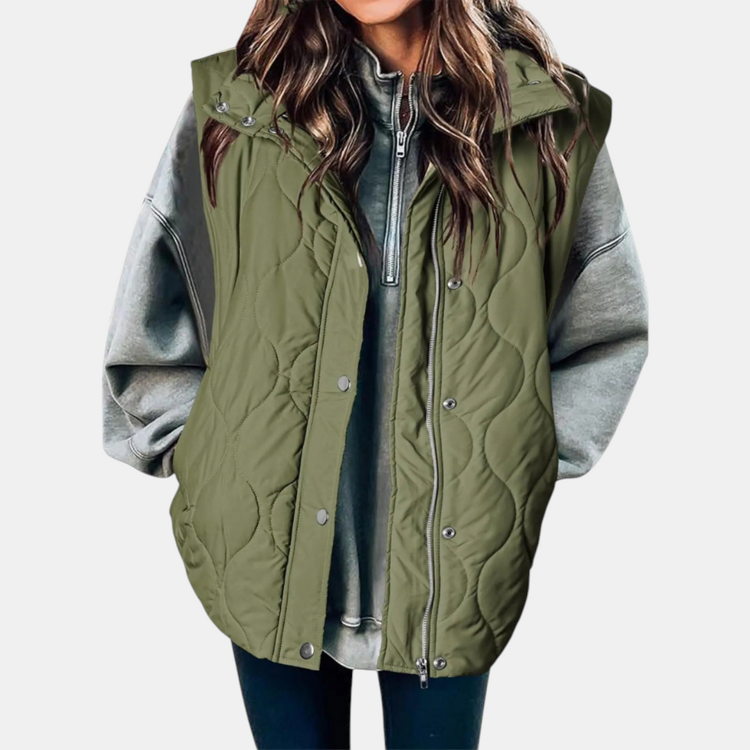 Women's vest with buttons and pockets, hood