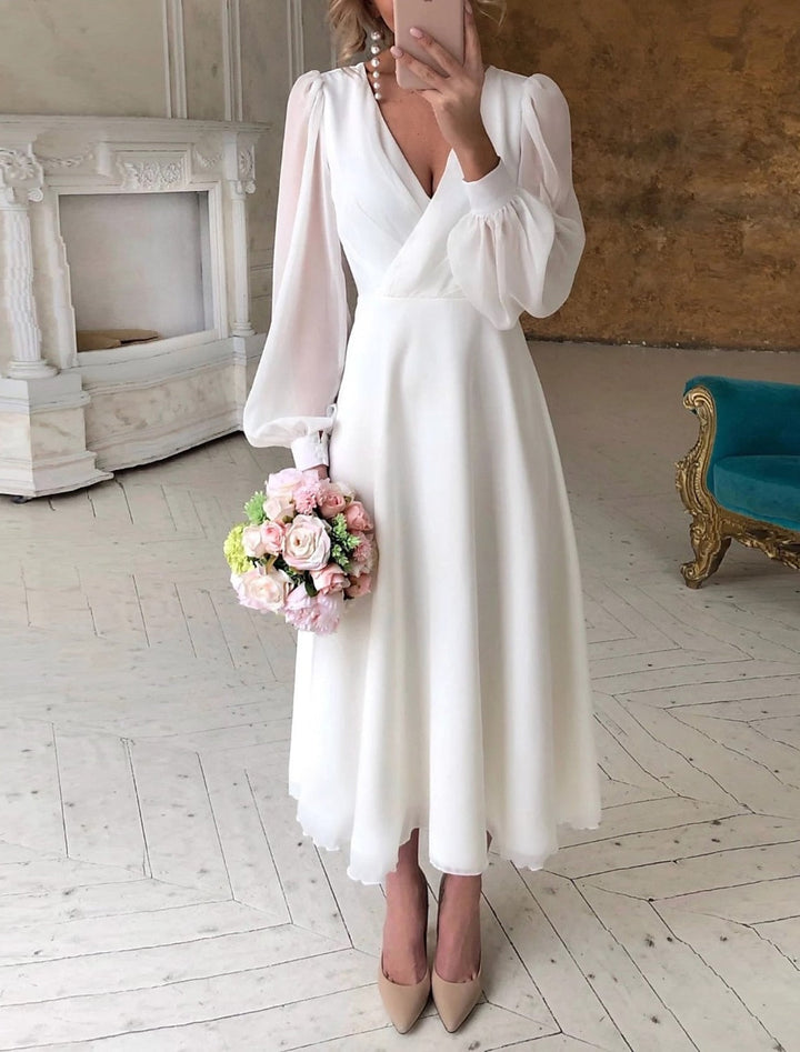 Elegant Women's Midi Wedding Dress