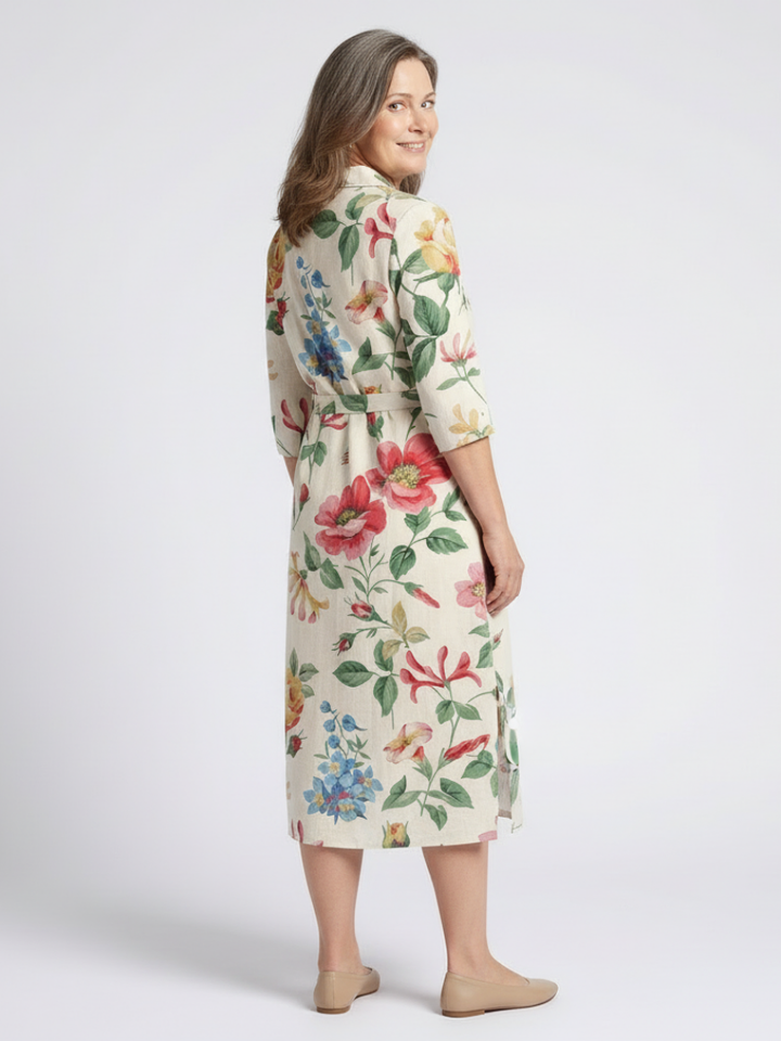 Maribel | Button-Front Half-Sleeve Floral Midi Dress