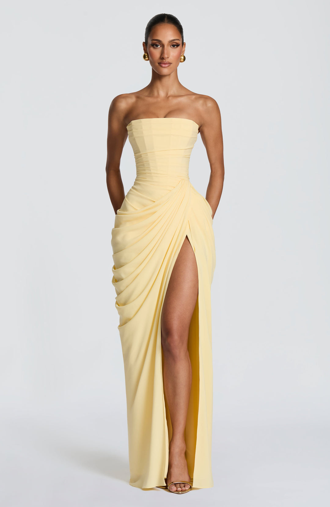 Olivia | Damen-Maxikleid mit Schnürung und seitlichem Schlitz