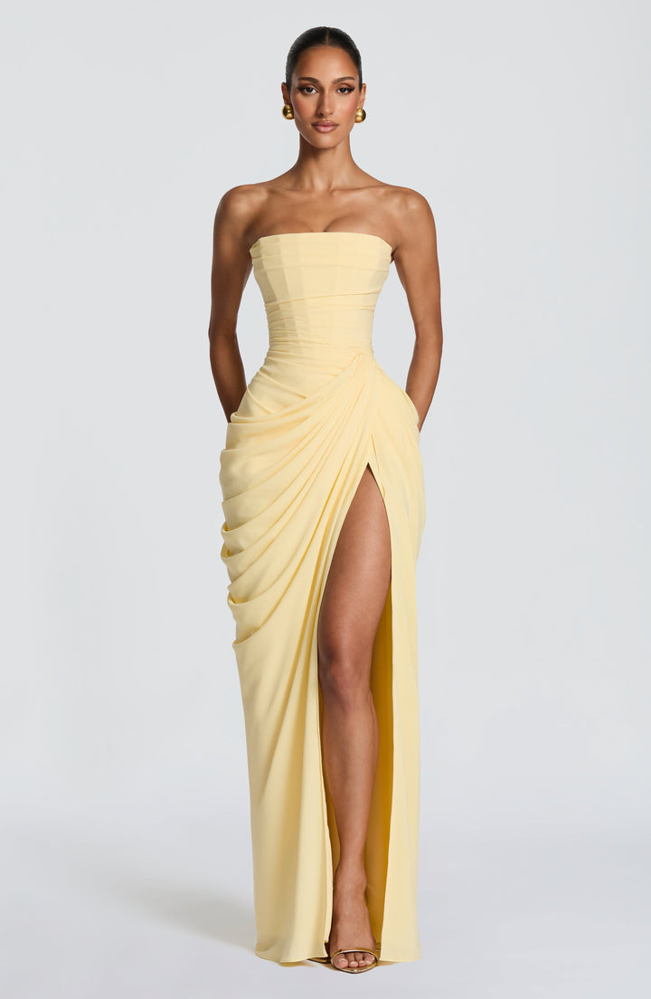 Olivia | Damen-Maxikleid mit Schnürung und seitlichem Schlitz