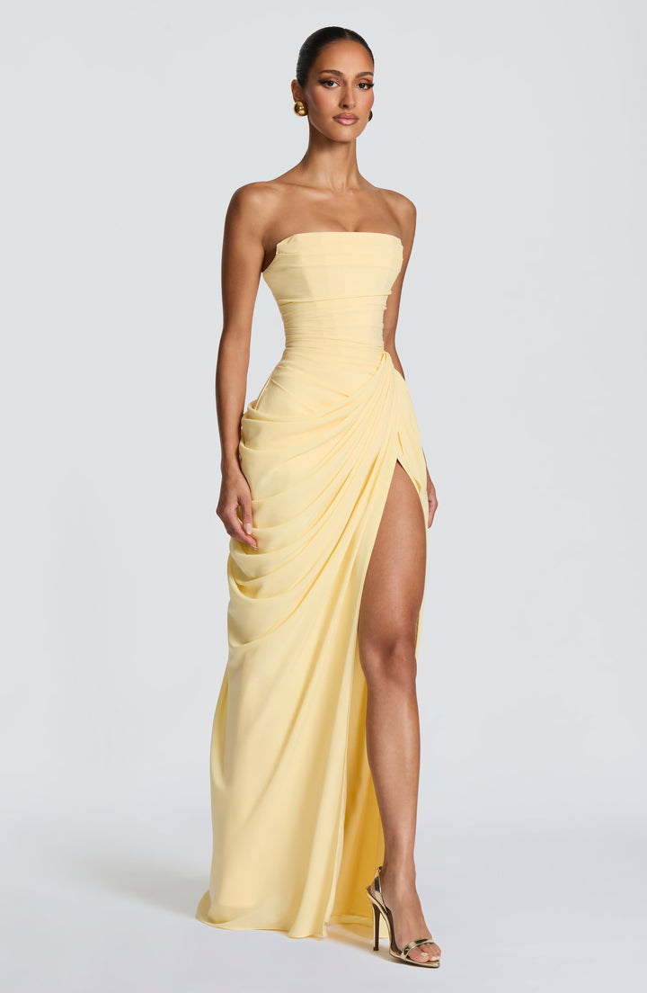 Olivia | Damen-Maxikleid mit Schnürung und seitlichem Schlitz